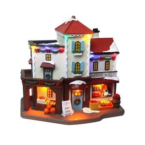Top Treasures Christmas Village Farmers Market Pre-lit Musical Frgurine NIB